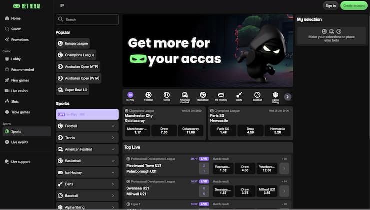 An image showing BetNinja betting markets available to Aussie punters.