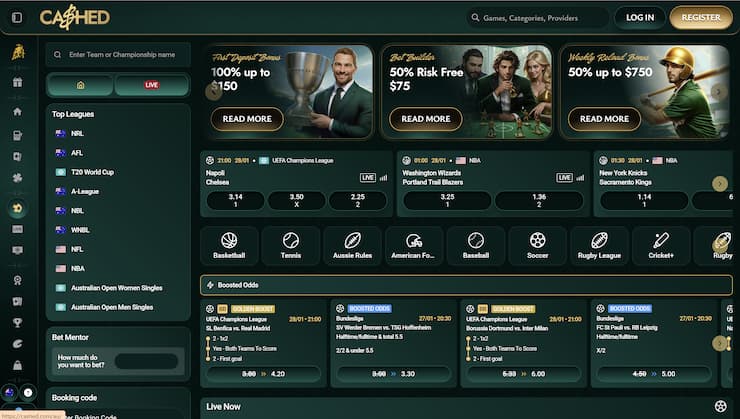 An image showing Cashed and its most popular AU betting markets.