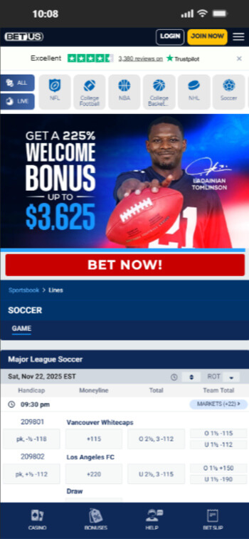 BetUS mobile version - one of the best betting apps in the US