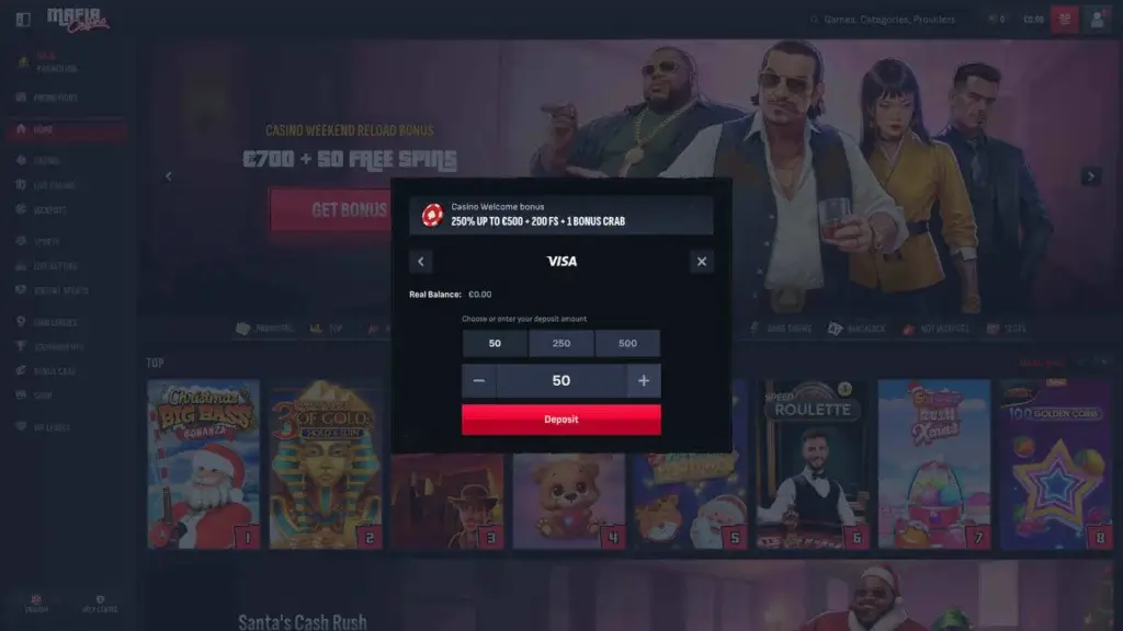 deposer des fonds sur mafia casino