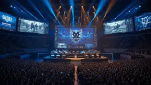 Team Falcons winning IEM Cologne 2026 CS2 Major championship at LANXESS Arena with dramatic stage lighting