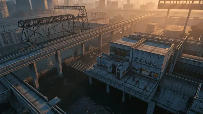 Overpass map from Counter-Strike 2 showing industrial environment and competitive gaming arena