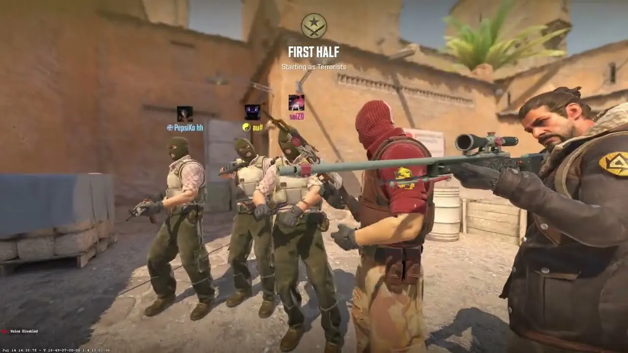 Gameplay scene from Counter-Strike 2 with players preparing for action.