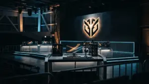 Gen.G esports arena stage with team branding and gaming stations for VCT Pacific Stage 2