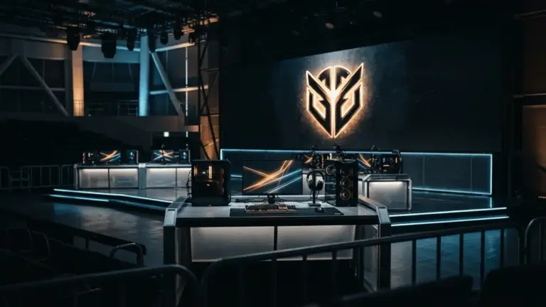 Gen.G esports arena stage with team branding and gaming stations for VCT Pacific Stage 2