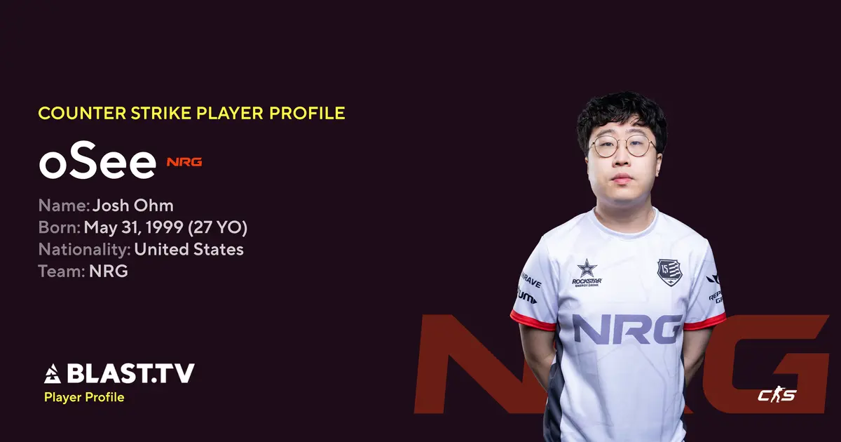 oSee, a professional Counter-Strike player, poses in an NRG jersey.
