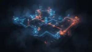 CS2 tactical map overview showing strategic positioning and lurk routes with glowing pathway overlays