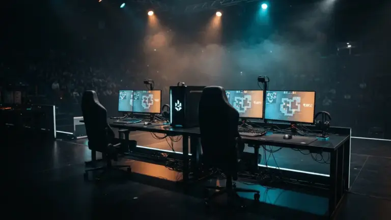 Team Spirit gaming station at BLAST Bounty Season 2 tournament stage with CS2 Ancient map displayed