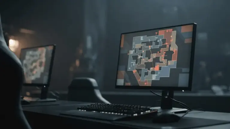 Dark esports gaming setup conveying a major Counter-Strike qualifier upset and elimination pressure