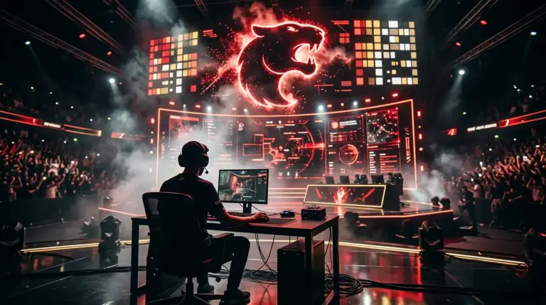 FURIA-inspired esports stage scene symbolizing CS2 playoff qualification at the Esports World Cup