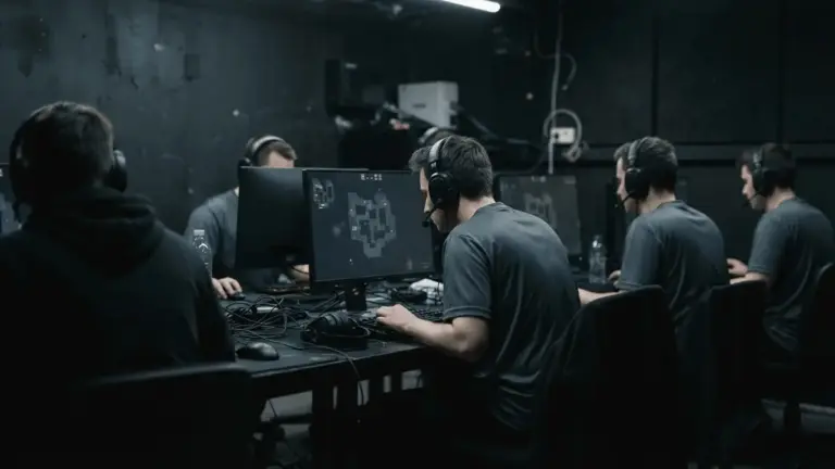 Anonymous CS2 esports players prepare together for a tense qualifier playoff match
