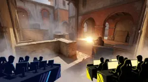 Dramatic Counter-Strike 2 Inferno map scene symbolizing M80's comeback win over NAVI