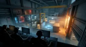 Dramatic CS2 esports comeback scene inside an industrial Nuke-style bombsite
