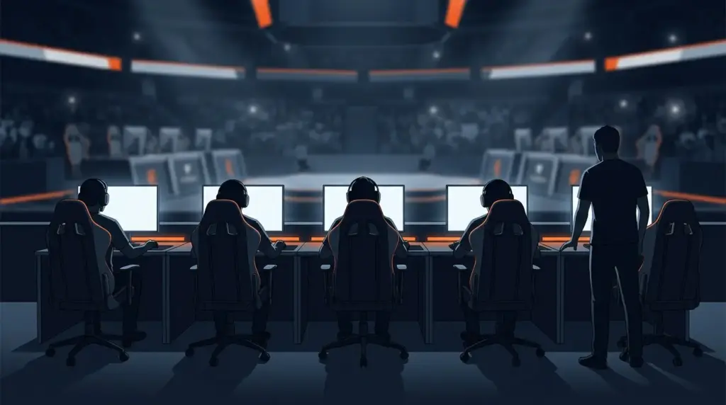 Esports team prepares for a tournament opener with a substitute coach stepping into the lineup