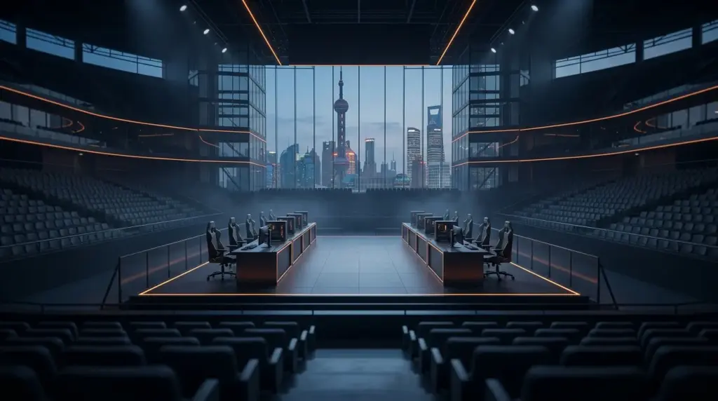 Empty Shanghai esports arena prepared for a major Counter-Strike tournament in 2027