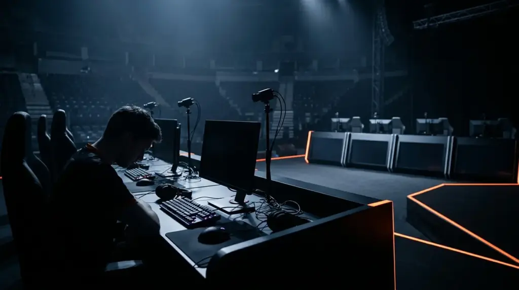 Esports stage after an upset elimination at FISSURE Playground 3